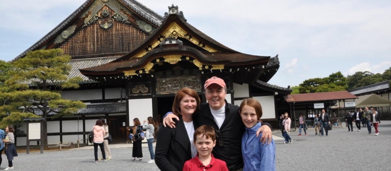 Family in front of pagoda